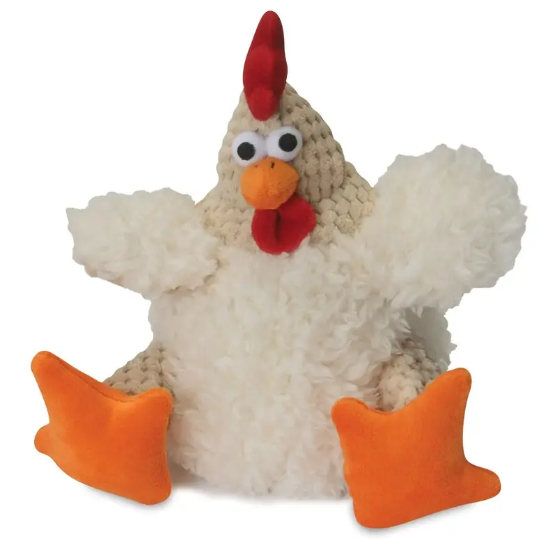 goDog Checkers Rooster with Chew Guard Technology Tough Plush Dog Toy White SM