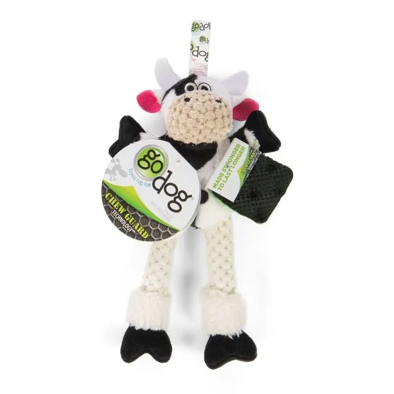 goDog Checkers Skinny Durable Plush Dog Toy Cow XS
