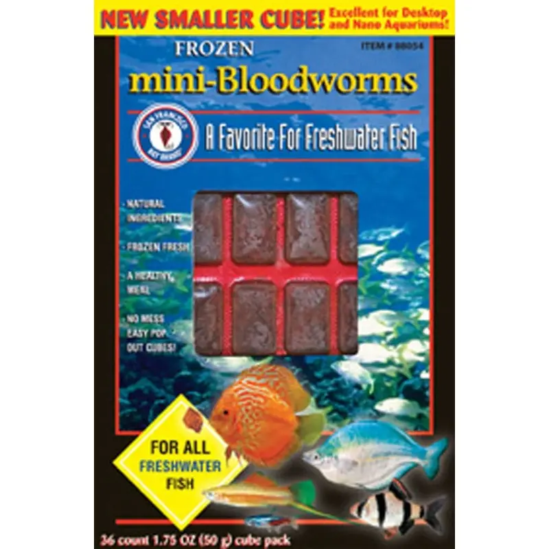San Francisco Bay Brand Mini-Bloodworms Frozen Fish Food 1.75 oz 36 Count