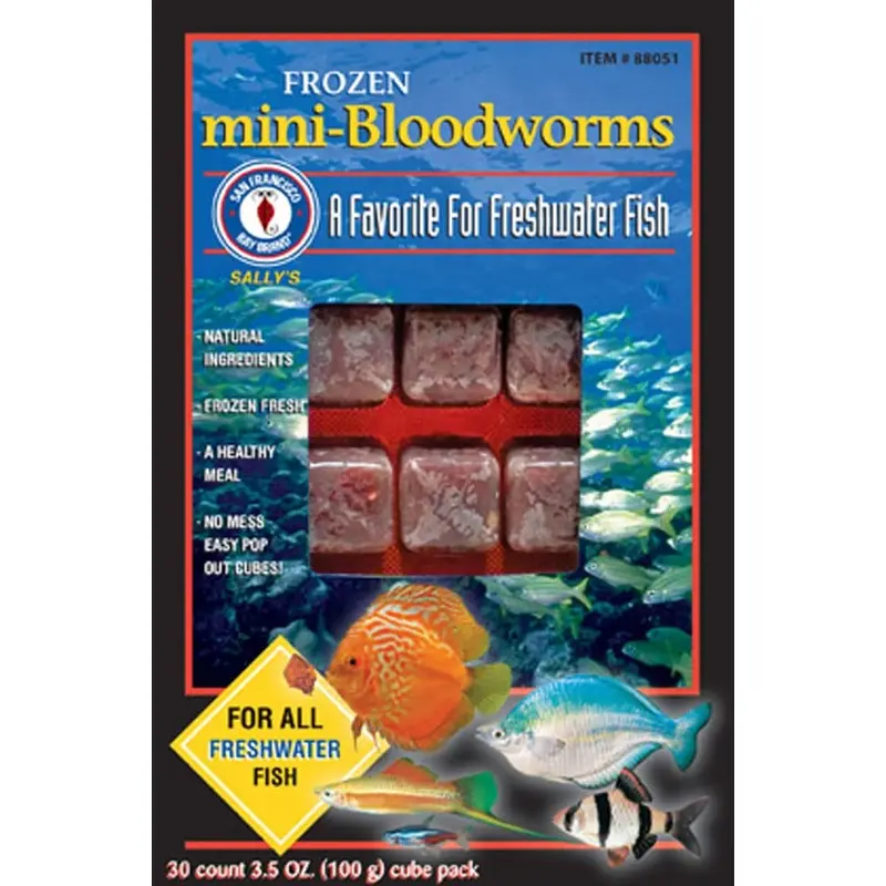 San Francisco Bay Brand Mini-Bloodworms Frozen Fish Food 3.5 oz 30 Count