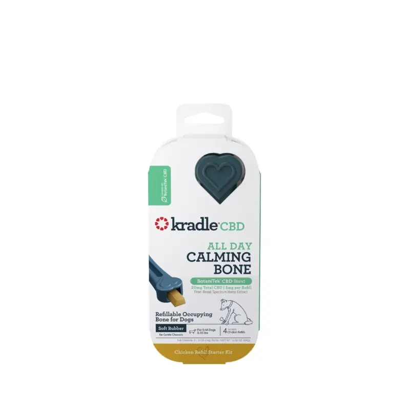 Kradle CBD All-Day Calming Rubber Bone w/Inserts 20mg Chicken Dark Blue 6in