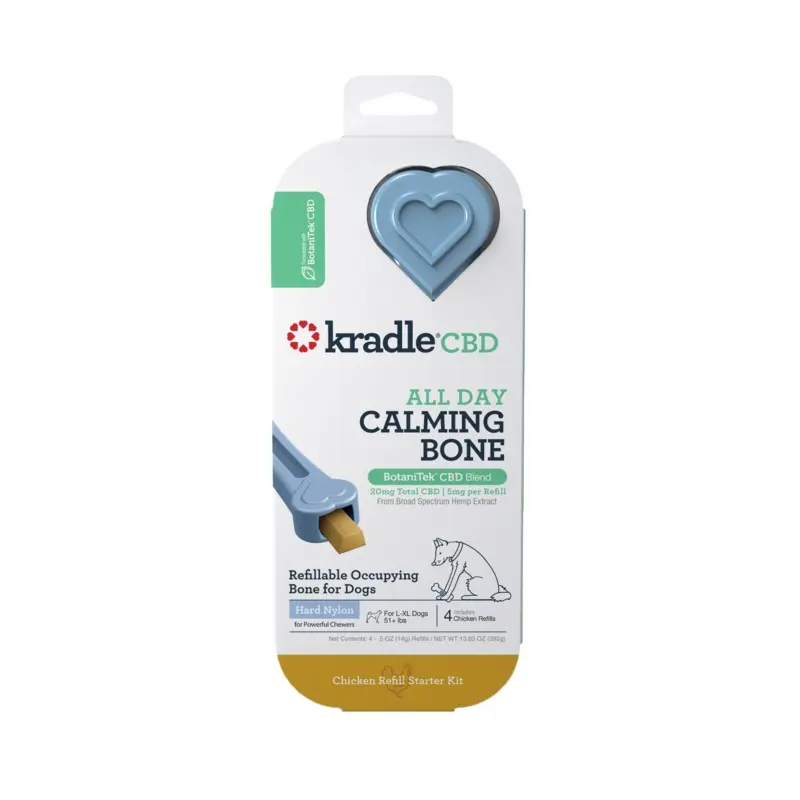 Kradle CBD All-Day Calming Nylon Bone w/Inserts 20mg Chicken Light Blue 8in