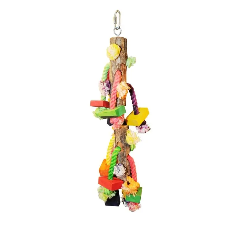 A&E Cage Company Medium - Real wood pieces with handing blocks on Rope, 4"x4"x18"