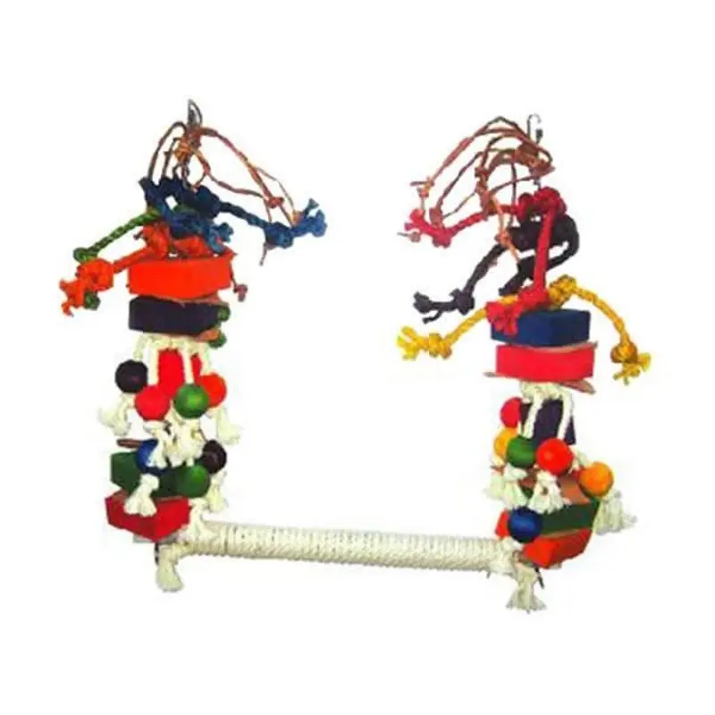 A&E Cage Company Medium Rope Swing with Wood Blocks and Leather - 16" x 3" x 14"