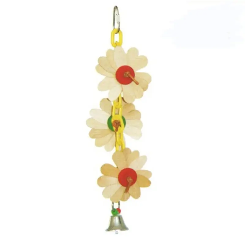 A&E Cage Company Wooden Flower on Chain w/ Bell