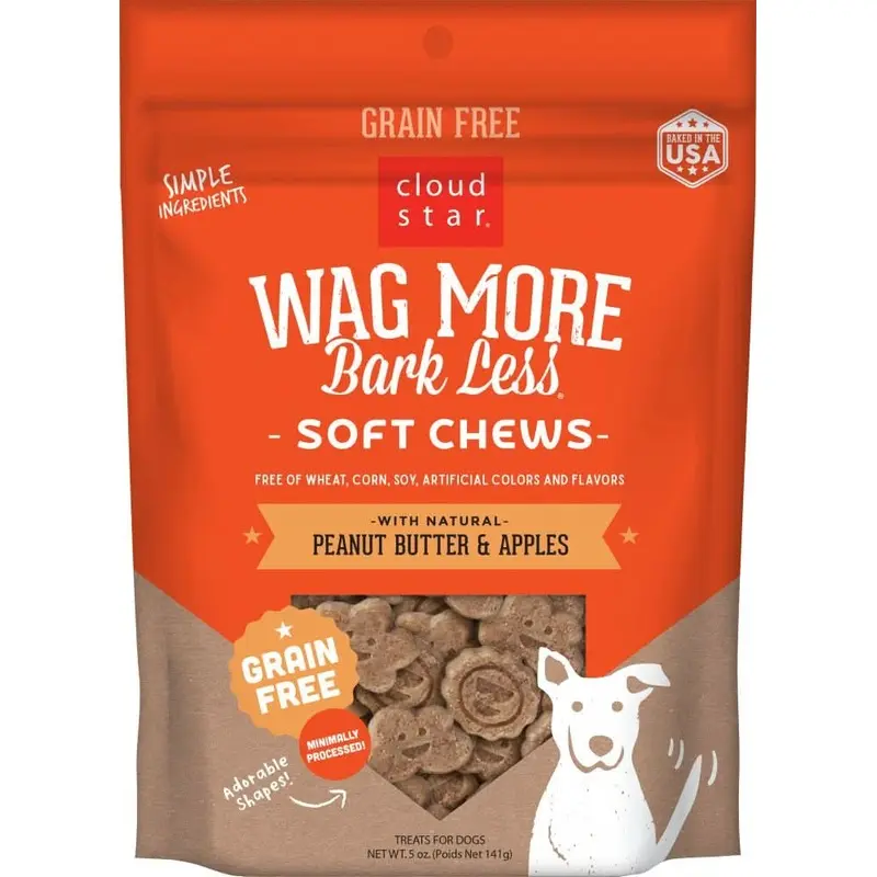 Cloud Star Wag More Bark Less Soft Chews Grain Free Peanut Butter & Apples Dog Treats