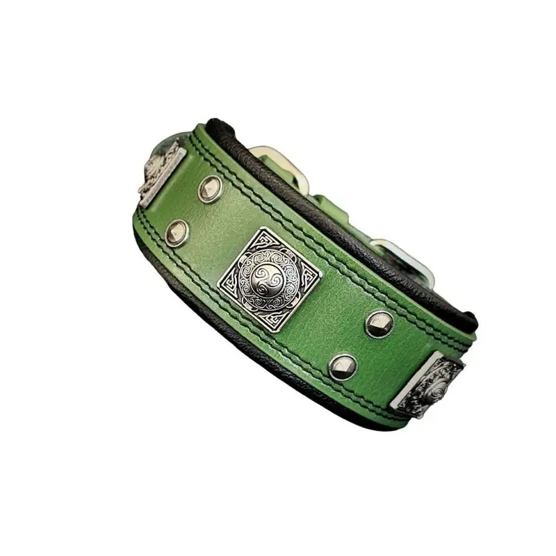 Bestia The "Eros" Green 2 Inch Wide Collar for Dogs