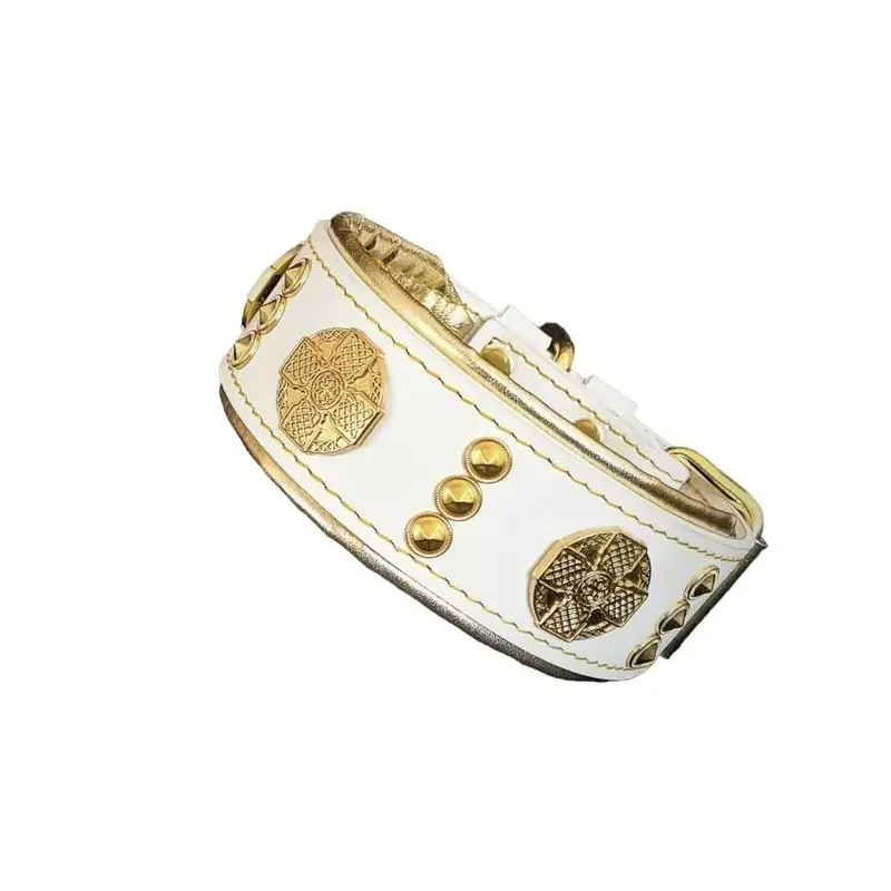 Bestia The "Maximus" White & Gold 2 Inch Wide Collar for Dogs