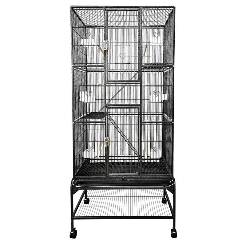 A&E Cage Company 32"x18" Multi-Level Flight Cage with Ladders - Black