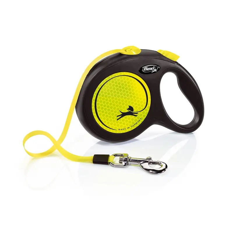 Flexi Classic Retractible Neon Reflective Tape Leash Black/Neon Yellow LG 16ft