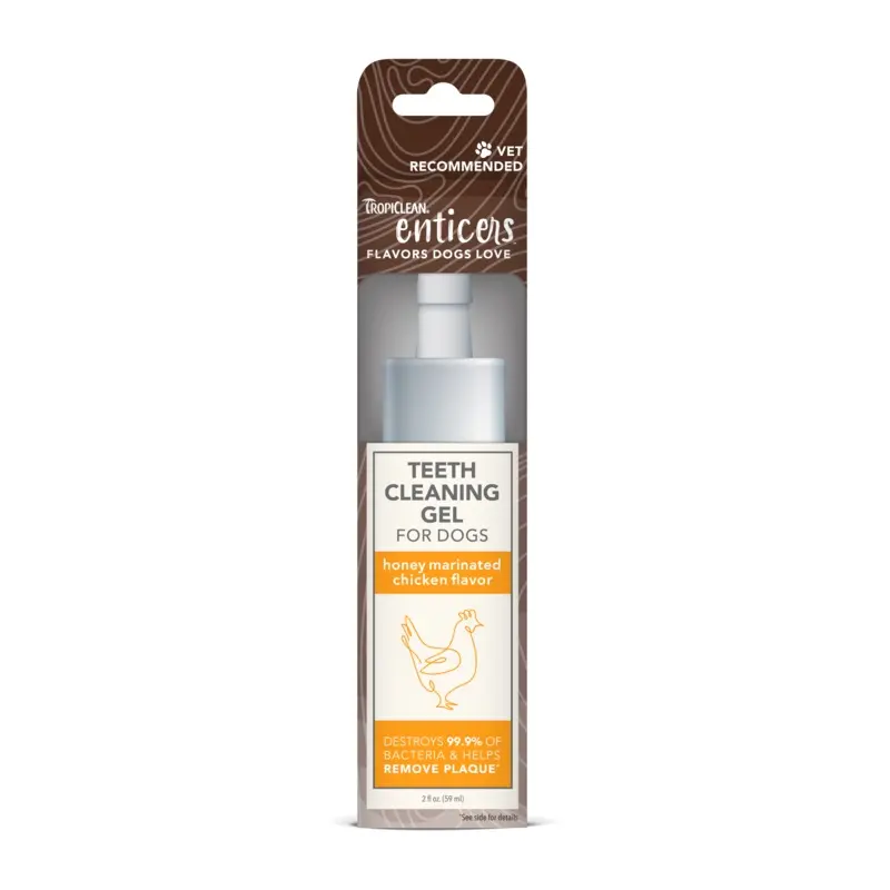 TropiClean Enticers Teeth Cleaning Gel for Dogs Honey Marinated Chicken 2oz