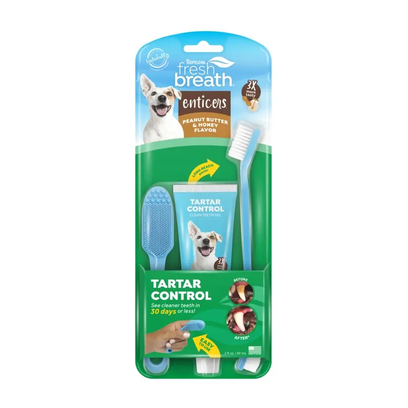 TropiClean Fresh Breath Enticers Tarter Control Kit Peanut Butter & Honey 2 oz