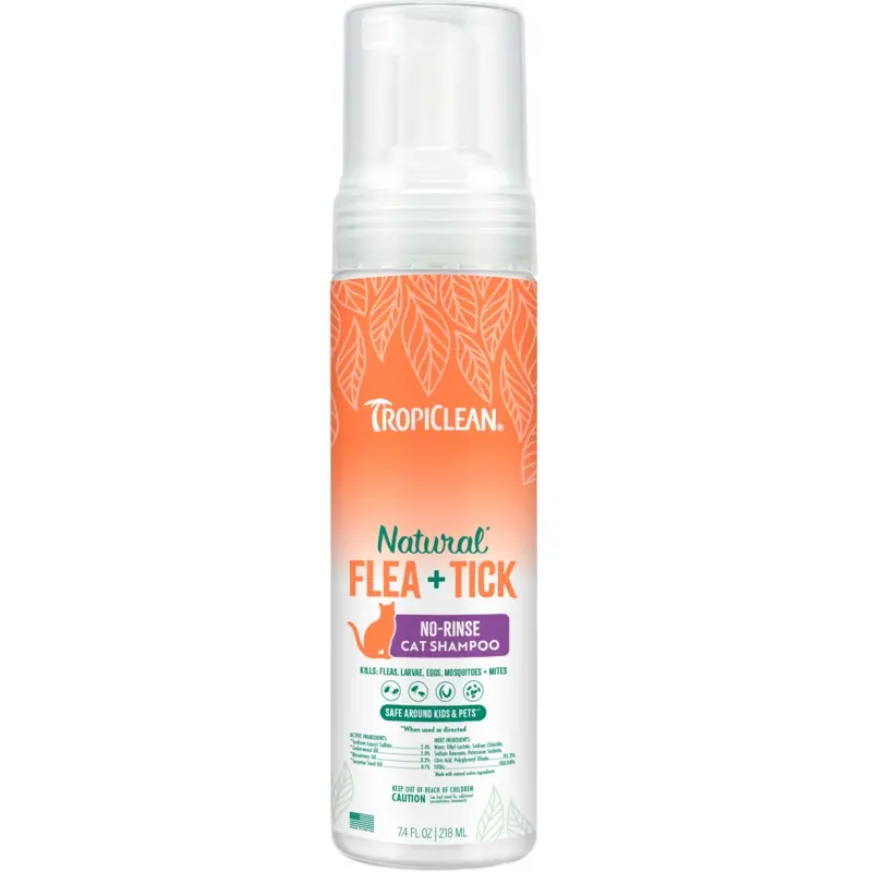 TropiClean Natural Flea & Tick No Rinse Shampoo for Cats 7.4 oz
