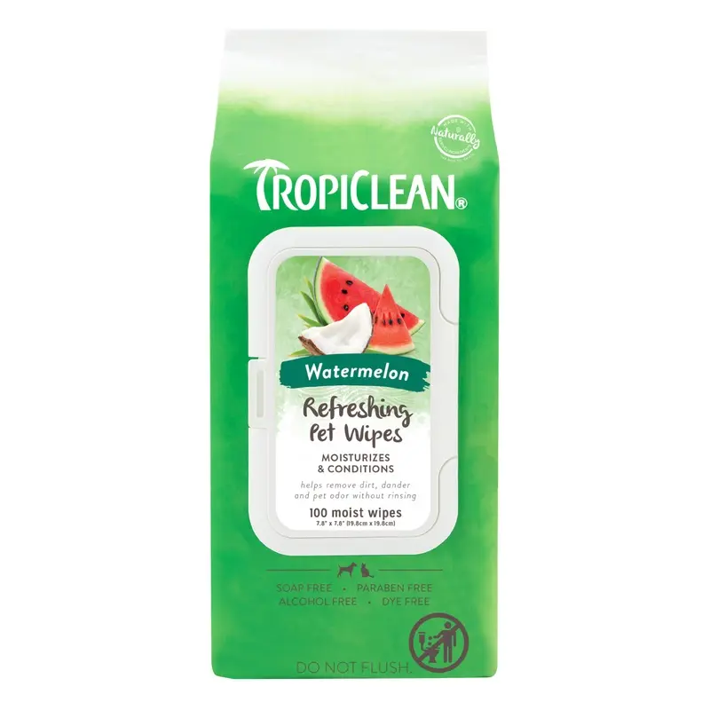 TropiClean Watermelon 2-in-1 Refreshing Pet Wipes 100ct