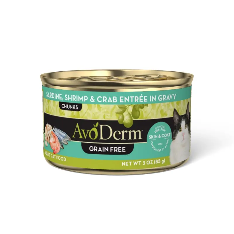 AvoDerm Natural Grain Free Sardine, Shrimp & Crab Entre in Gravy Wet Cat Food 3 oz