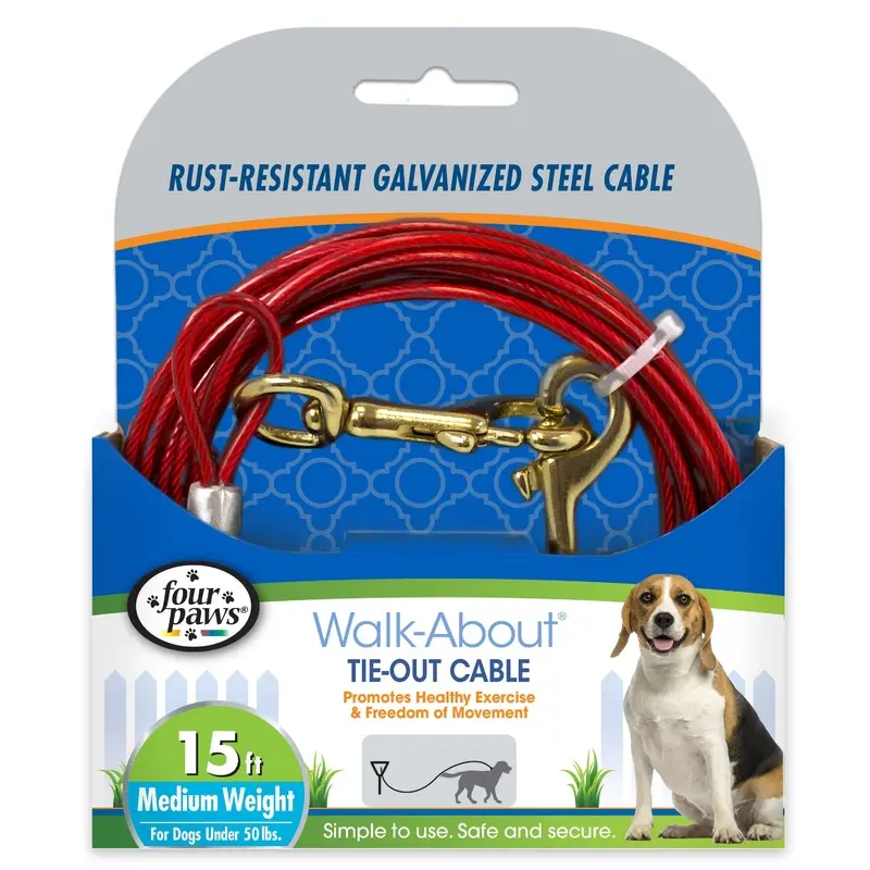 Four Paws Medium Weight Dog Tie Out Cable Red 15 Foot (1 Count)