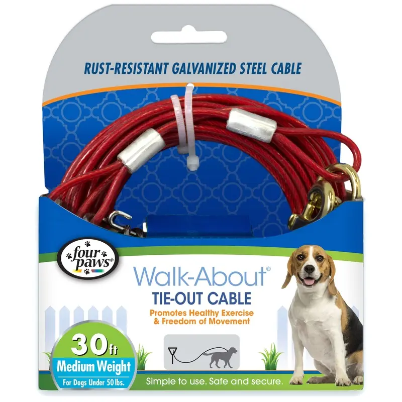 Four Paws Medium Weight Dog Tie Out Cable Red 30 Foot (1 Count)