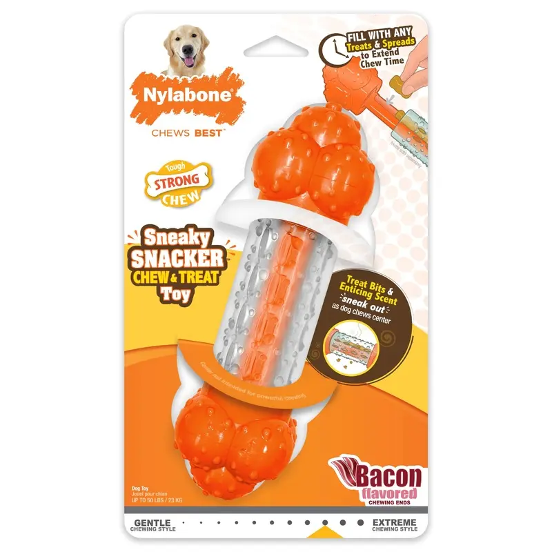 Nylabone Sneaky Snacker Dog Treat Toy Bacon Orange Large/Giant - Up to 50 lbs. (1 Count)