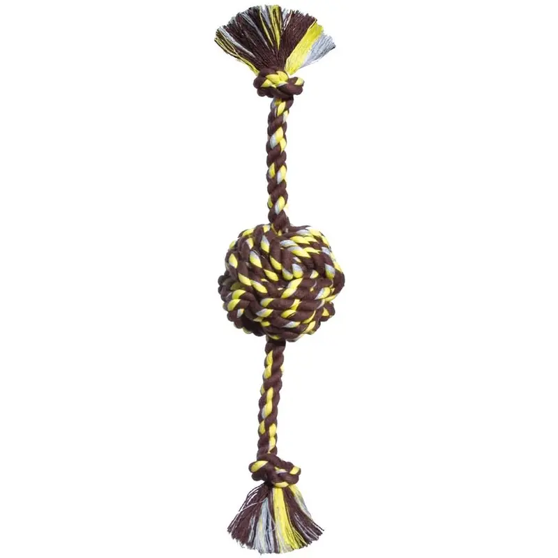 Mammoth Pet Products Monkey Fist Ball Dog toy w/Rope Ends Brown/Yellow SM 13in