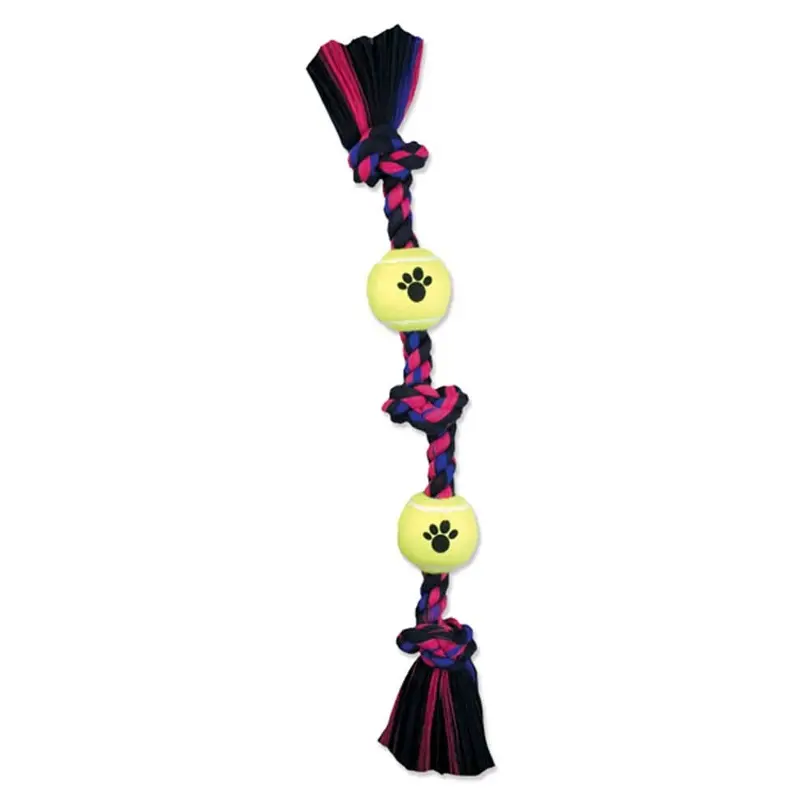 Mammoth Pet Products 3 Knot Tug Dog toy w/4in Tennis Ball Multi-Color 20in MD