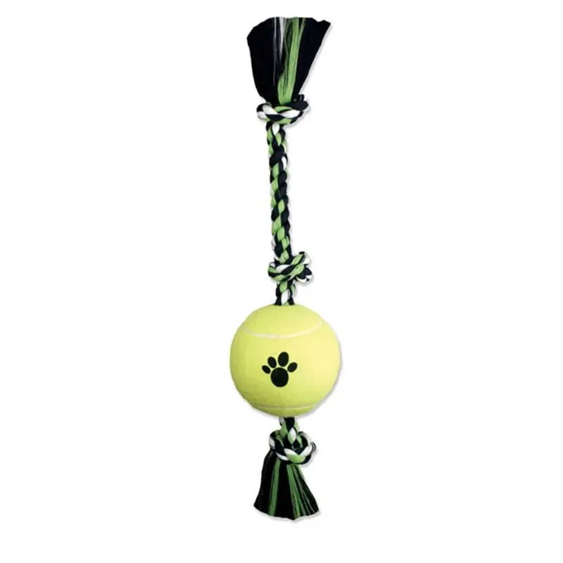 Mammoth Pet Products 3 Knot Tug Dog toy w/4in Tennis Ball Multi-Color 24in LG