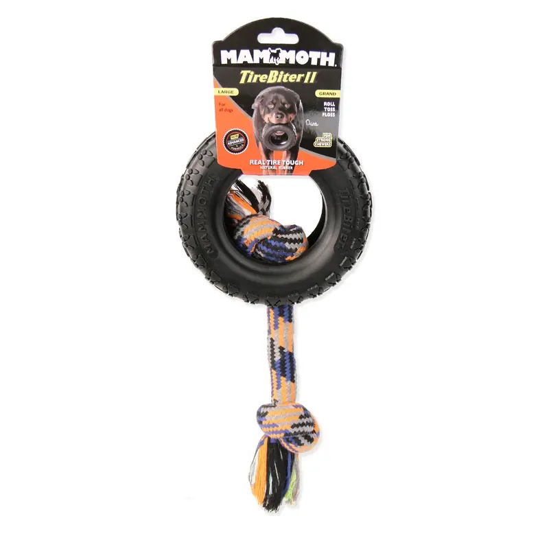Mammoth Pet Products TireBiter II with Rope Dog Toy Multi-Color 6in LG