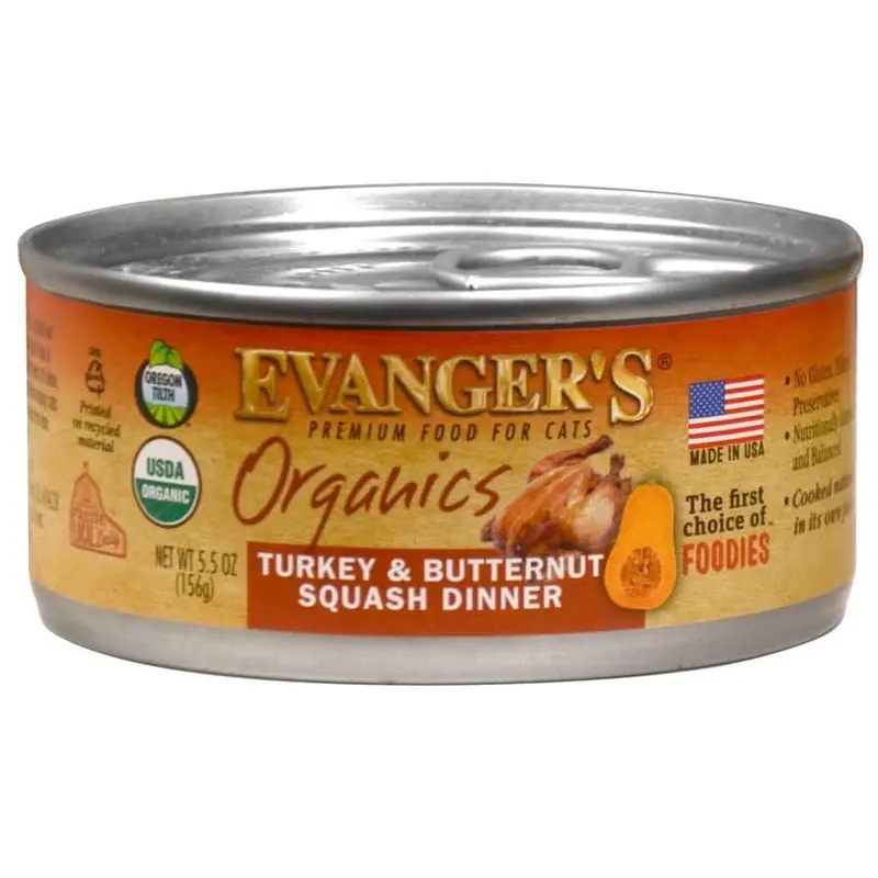 Evanger's Organics Wet Cat Food Turkey with Butternut Squash 5.5oz