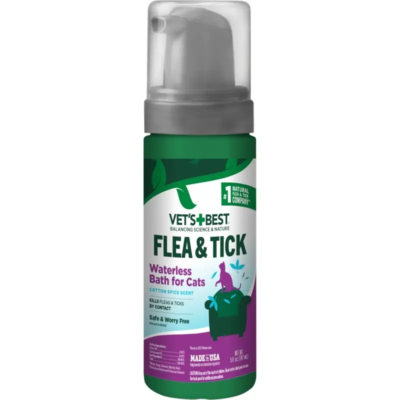 Vet's Best Flea & Tick Waterless Bath for Cats Cotton Spice Scent 5oz
