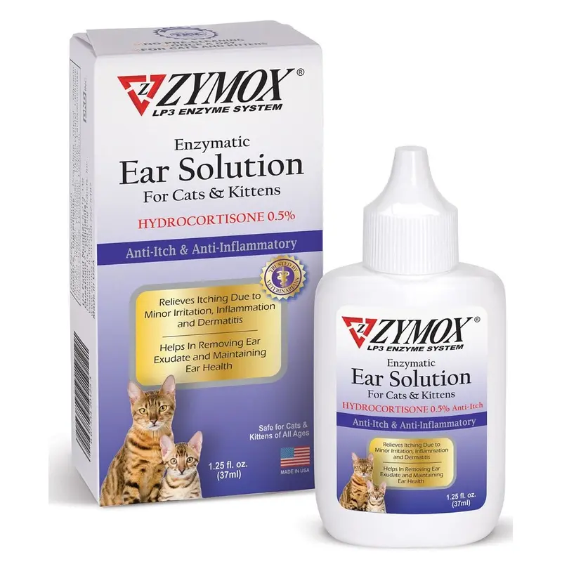 Zymox Enzymatic Ear Solution 0.5% Hydrocortisone for Cats & Kittens 1.25oz