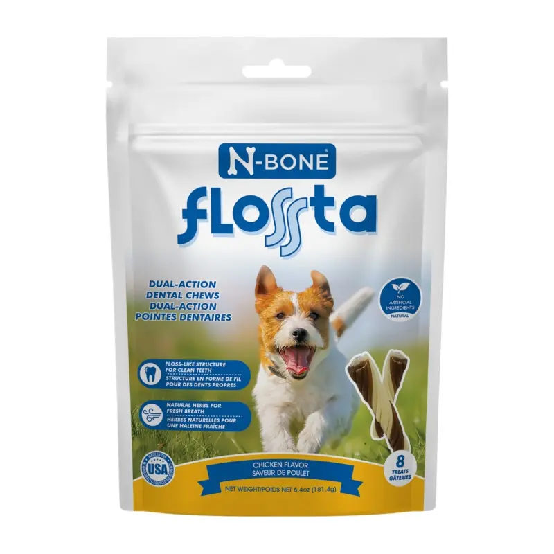 N-Bone Flossta Dual Action Dog Dental Chew Chicken 8ct 6.4oz