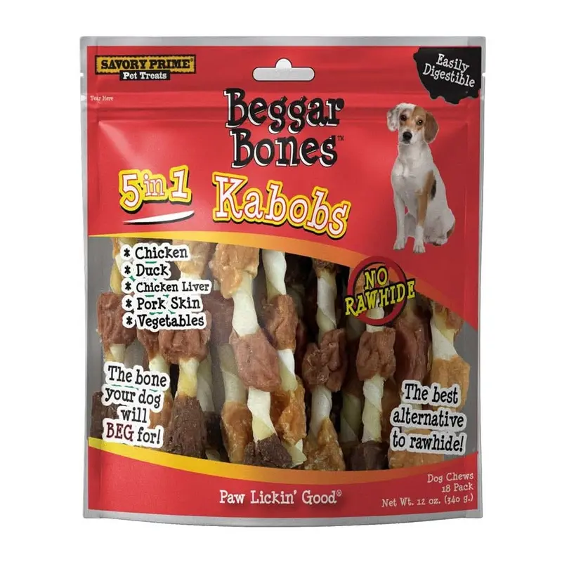 Savory Prime Beggar Bone 5 in 1 Kabobs Dog Treats 12 oz 18 pk