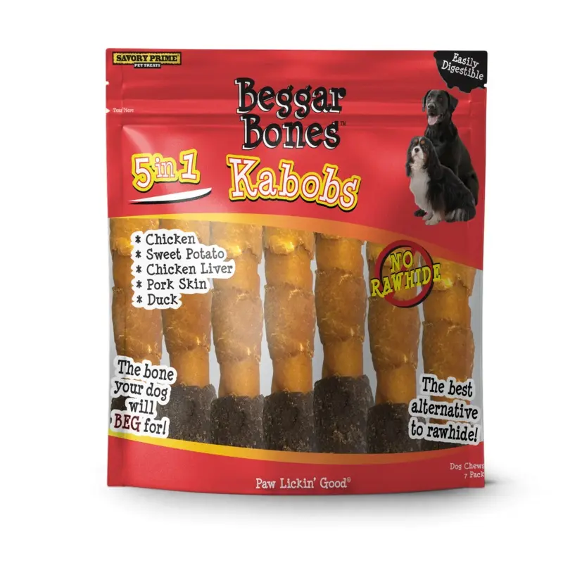 Savory Prime Beggar Bone 5 in 1 Kabobs Dog Treats 5 in 7 pk