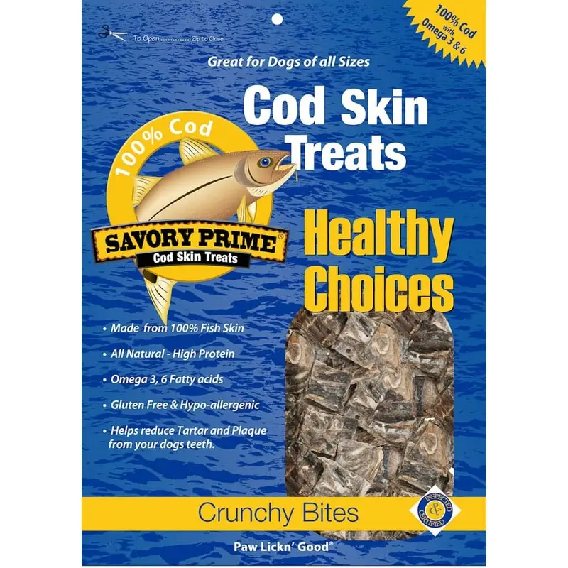 Savory Prime Cod Skin Crunchy Bites Dog Treats 16 oz