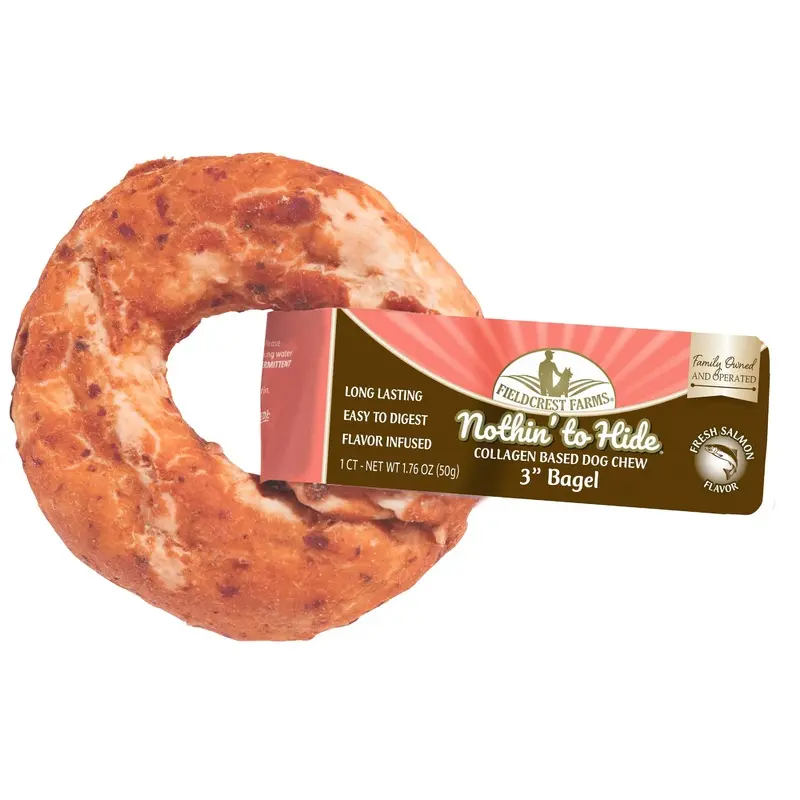 Fieldcrest Farms Nothin' to Hide Collagen Bagel Dog Chew Display Salmon 3in