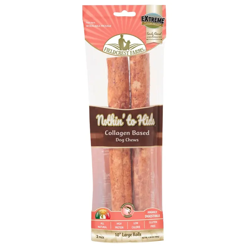 Fieldcrest Farms Nothin' to Hide Collagen Roll Dog Chew Salmon 10in 2pk