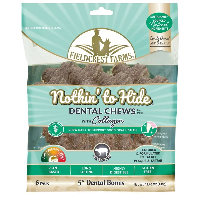 Fieldcrest Farms Nothin' to Hide Dental Bone Collagen Dog Chew Beef 5in 6pk