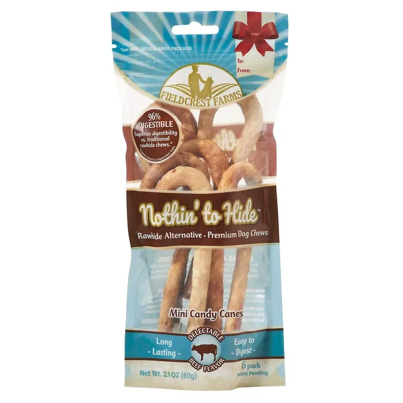 Fieldcrest Farms Nothin To Hide Mini Candy Cane Dog Treats Beef 6pk