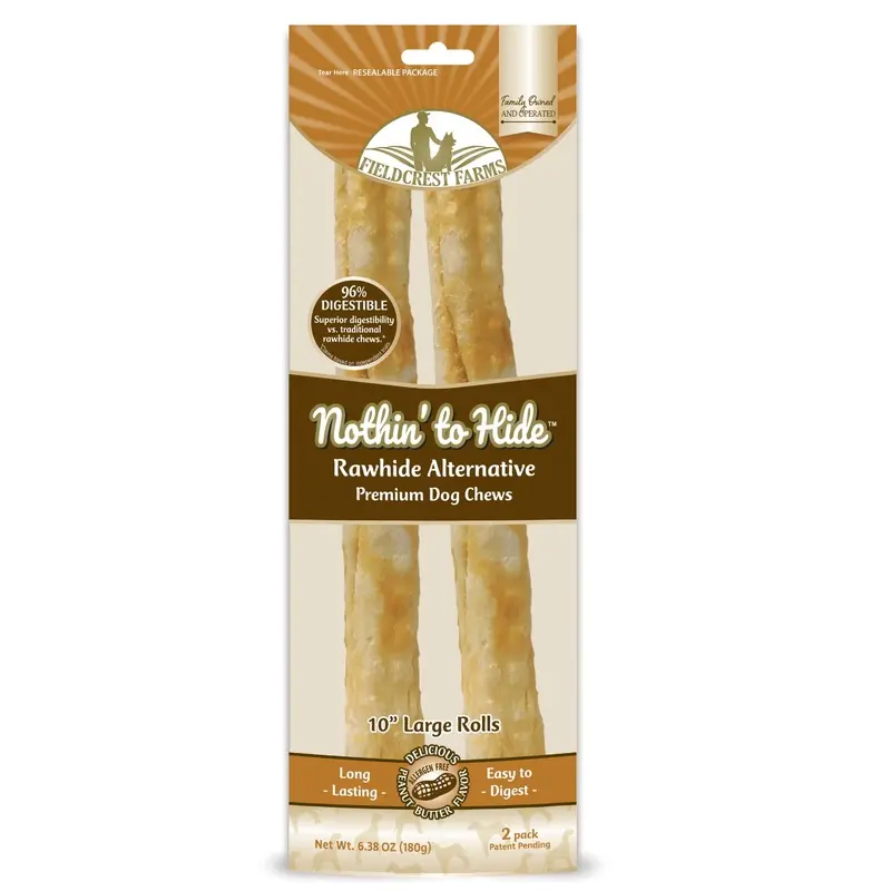 Fieldcrest Farms Nothin' to Hide Roll Dog Treat Peanut Butter 10in LG 2pk