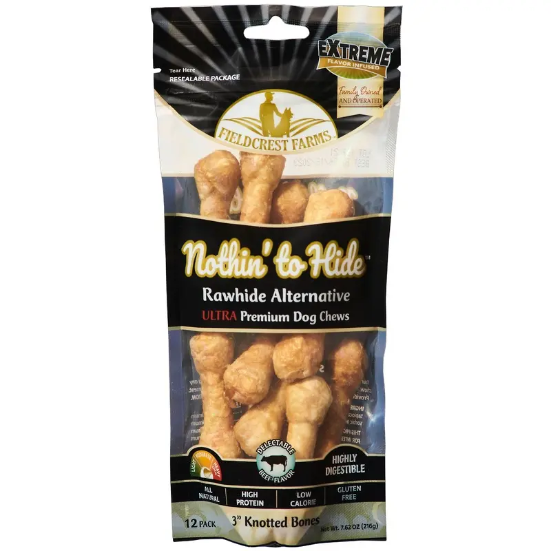 Fieldcrest Farms Nothin' To Hide Ultra Knotted Bone Dog Treat Beef 3in 12pk