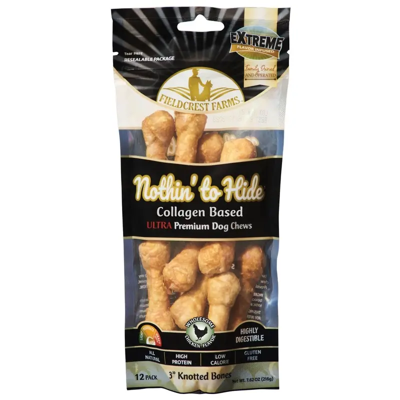 Fieldcrest Farms Nothin' To Hide Ultra Knotted Bone Dog Treat Chicken 3in 12pk