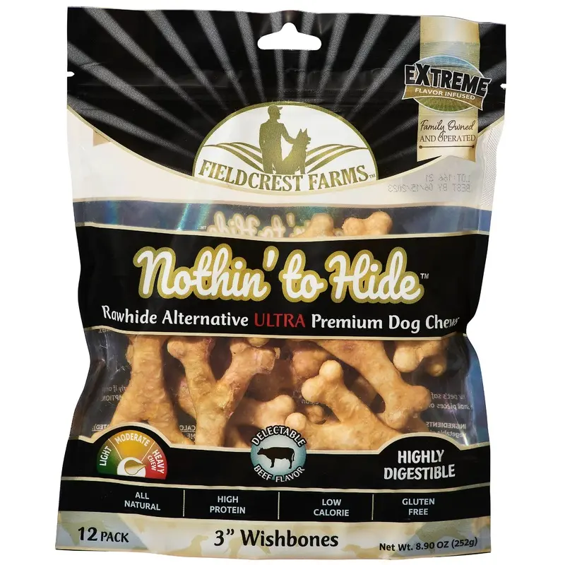 Fieldcrest Farms Nothin' To Hide Ultra Wishbone Dog Treat Beef 3in 12pk