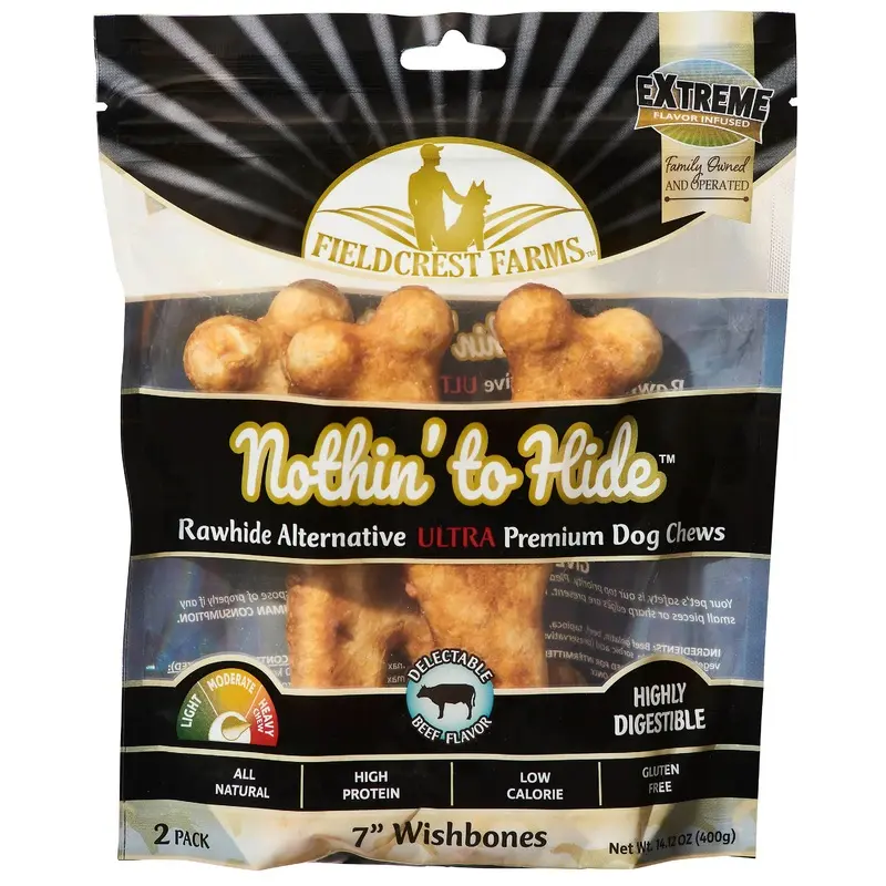 Fieldcrest Farms Nothin' To Hide Ultra Wishbone Dog Treat Beef 7in 2pk