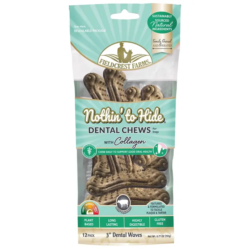 Fieldcrest Farms Nothin' to Hide Dental Wave Collagen Dog Chew Beef 3in 12pk
