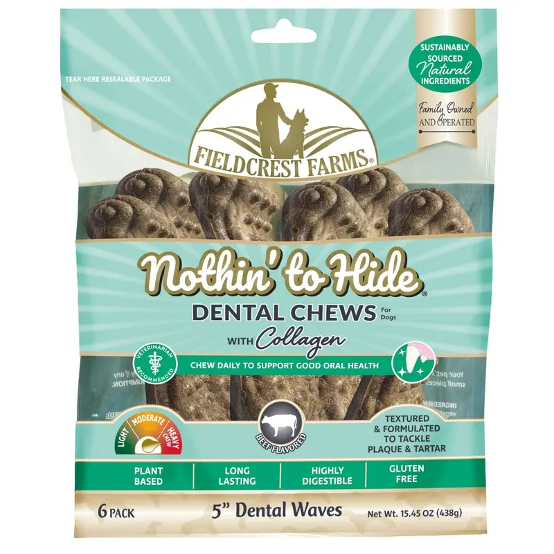Fieldcrest Farms Nothin' to Hide Dental Wave Collagen Dog Chew Beef 5in 6pk