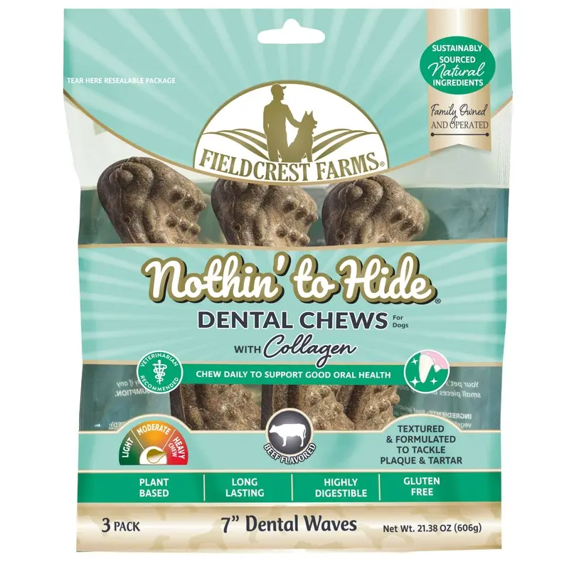 Fieldcrest Farms Nothin' to Hide Dental Wave Collagen Dog Chew Beef 7in 3pk