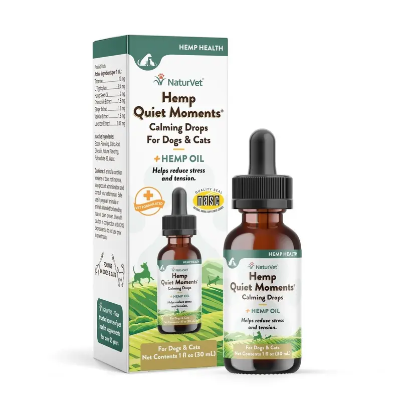 NaturVet Hemp Quiet Moments Calming Drops for Dogs & Cats 1oz
