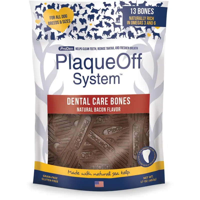 NaturVet Proden PlaqueOff System Dental Care Dog Bones Bacon 13ct