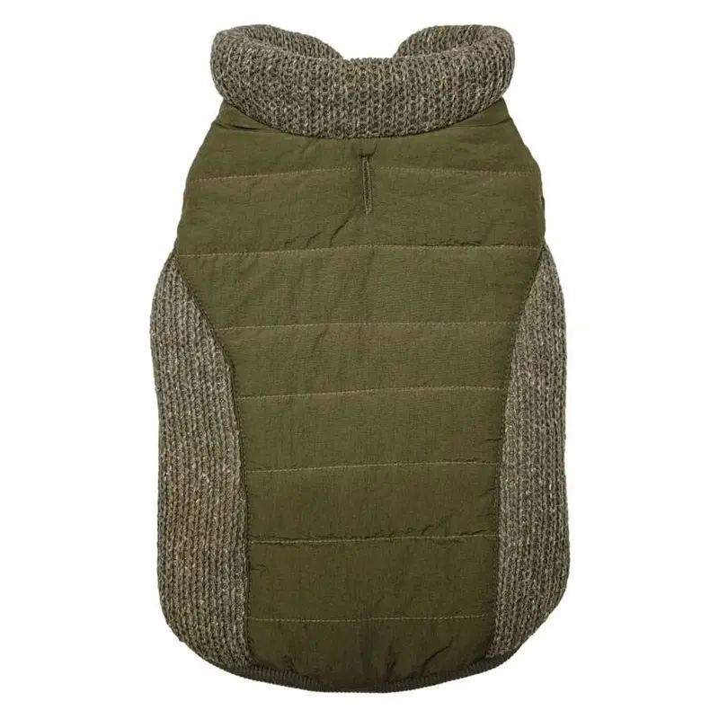 Fashion Pet Reversible Sweater Trim Puffy Coat Olive SM