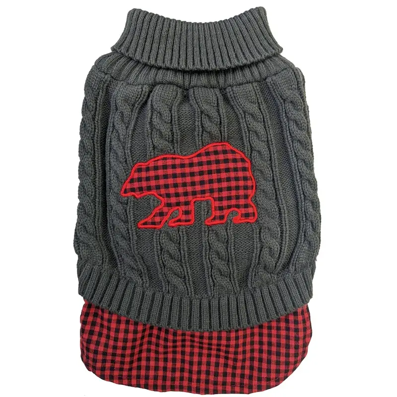 Fashion Pet Un-Tucked Plaid Sweater Grey XL
