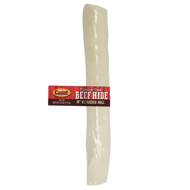 Cadet Premium Grade Beef Hide Retriever Rolls for Dogs Natural Flavor Labeled 10 in
